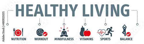 Healthy living vector illustration concept - nutrition and sports