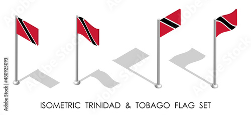 Free Download isometric flag of TRINIDAD AND TOBAGO in static position and in motion on flagpole. 3d vector - GFXLoad