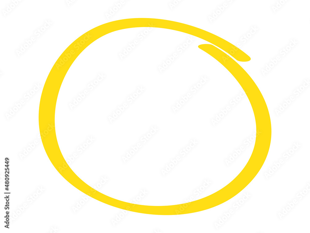 Yellow circle pen draw. Highlight hand drawn circle isolated on white  background. Handwritten yellow circle. For marker pen, pencil, logo and  text check. Vector illustration Stock Vector | Adobe Stock