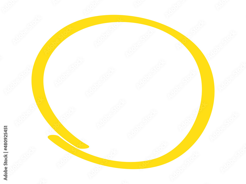 Yellow circle pen draw. Highlight hand drawn circle isolated on white background. Handwritten yellow circle. For marker pen, pencil, logo and text check. Vector illustration Yellow circle pen draw. Highlight hand drawn circle isolated on white background. Handwritten yellow circle. For marker pen, pencil, logo and text check. Vector illustration
