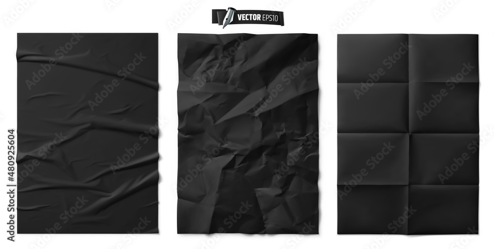 Vector realistic illustration of black paper textures on a white background.
