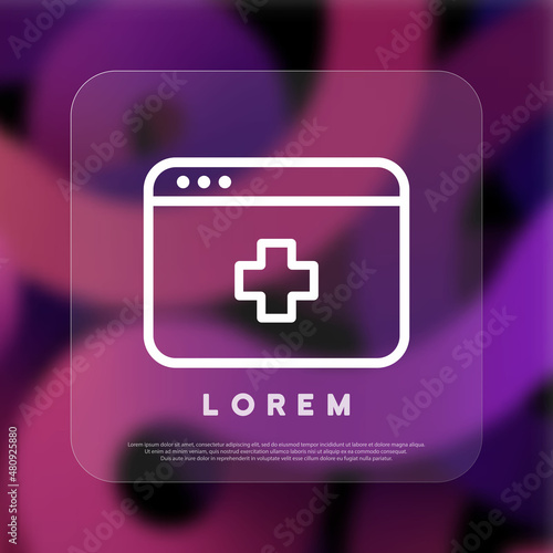 Medical record. Health document. Staff. Identification card. Doctor id. Medical survey. Id passport. Sick leave. Medicine. Glassmorphism style. Vector line icon for Business and Advertising
