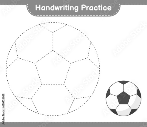 Handwriting practice. Tracing lines of Soccer Ball. Educational children game, printable worksheet, vector illustration