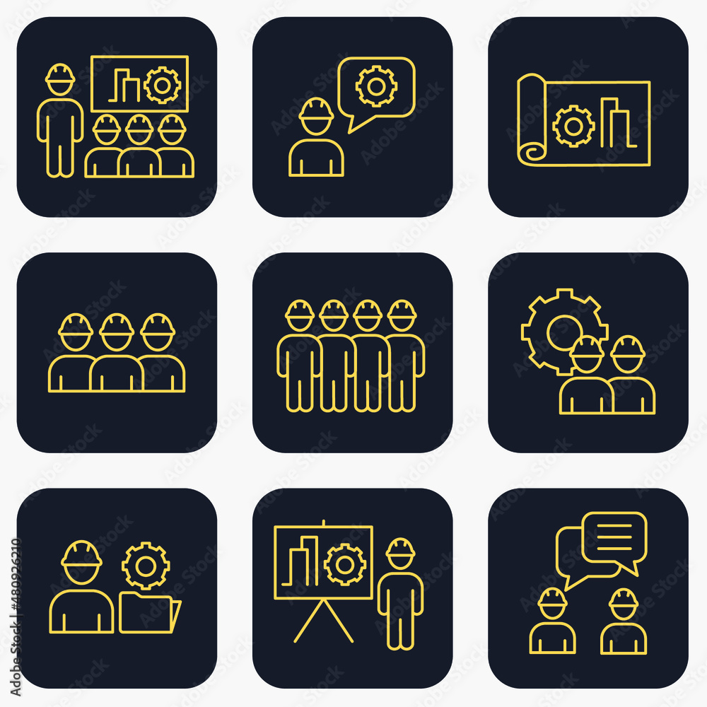 Naklejka premium Set of Engineering People icon. People Teamwork Engineering pack symbol template for graphic and web design collection logo vector illustration