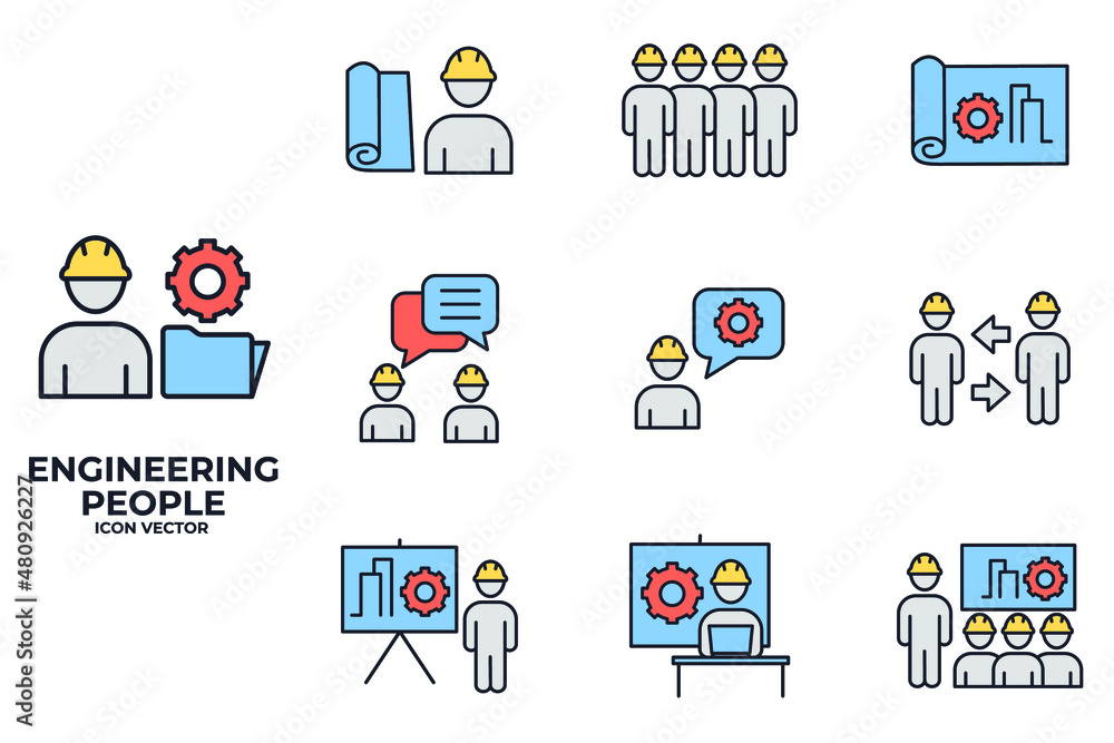 Set of Engineering People icon. People Teamwork Engineering pack symbol ...