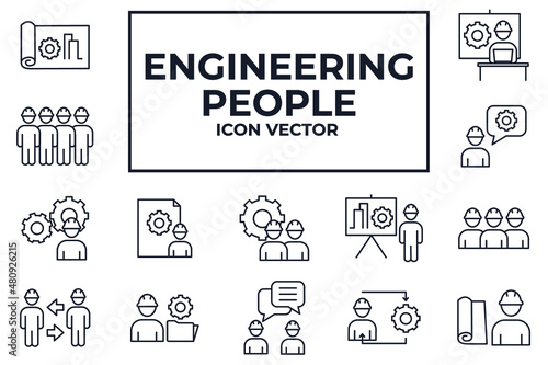 Set of Engineering People icon. People Teamwork Engineering pack symbol template for graphic and web design collection logo vector illustration