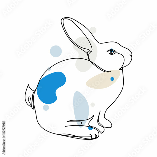Continuous one simple single abstract line drawing of bunny rabbit symbol 2023 easter day concept icon in silhouette on a white background. Linear stylized.