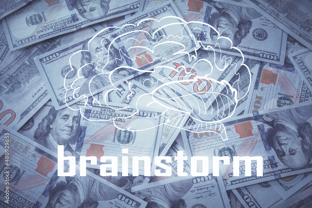 Double exposure of startup drawing over usa dollars bill background. Young business concept. Double exposure of startup drawing over usa dollars bill background. Young business concept.