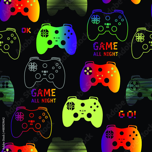 Seamless bright pattern with  joysticks. gaming cool print for boys and girls. Suitable for textiles, sportswear, web
