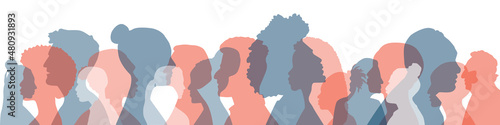 People of different ethnicities stand side by side together. Flat vector illustration.