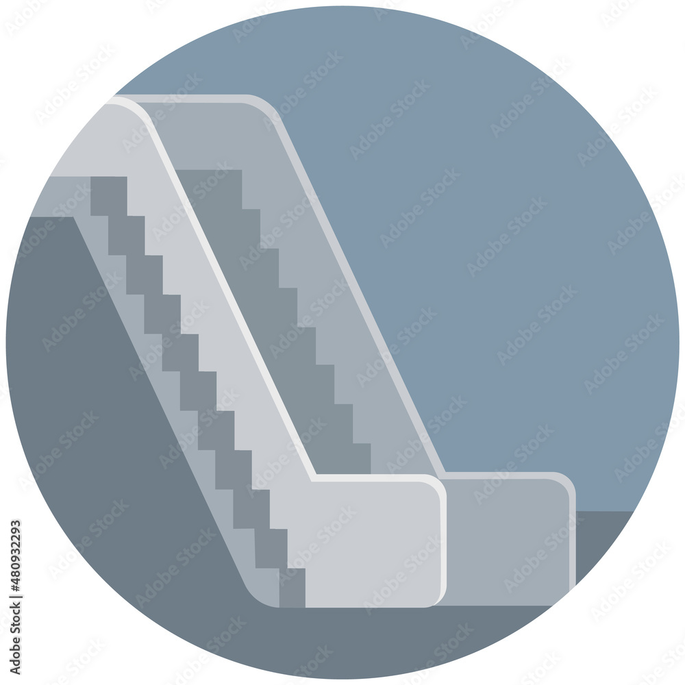 Architecture stair, lift and elevator. Escalator, mobile ladder for transporting people icon. Hoisting-and-transport vehicle with stairs and handrails. Automatic escalator vector illustration Architecture stair, lift and elevator. Escalator, mobile ladder for transporting people icon. Hoisting-and-transport vehicle with stairs and handrails. Automatic escalator vector illustration