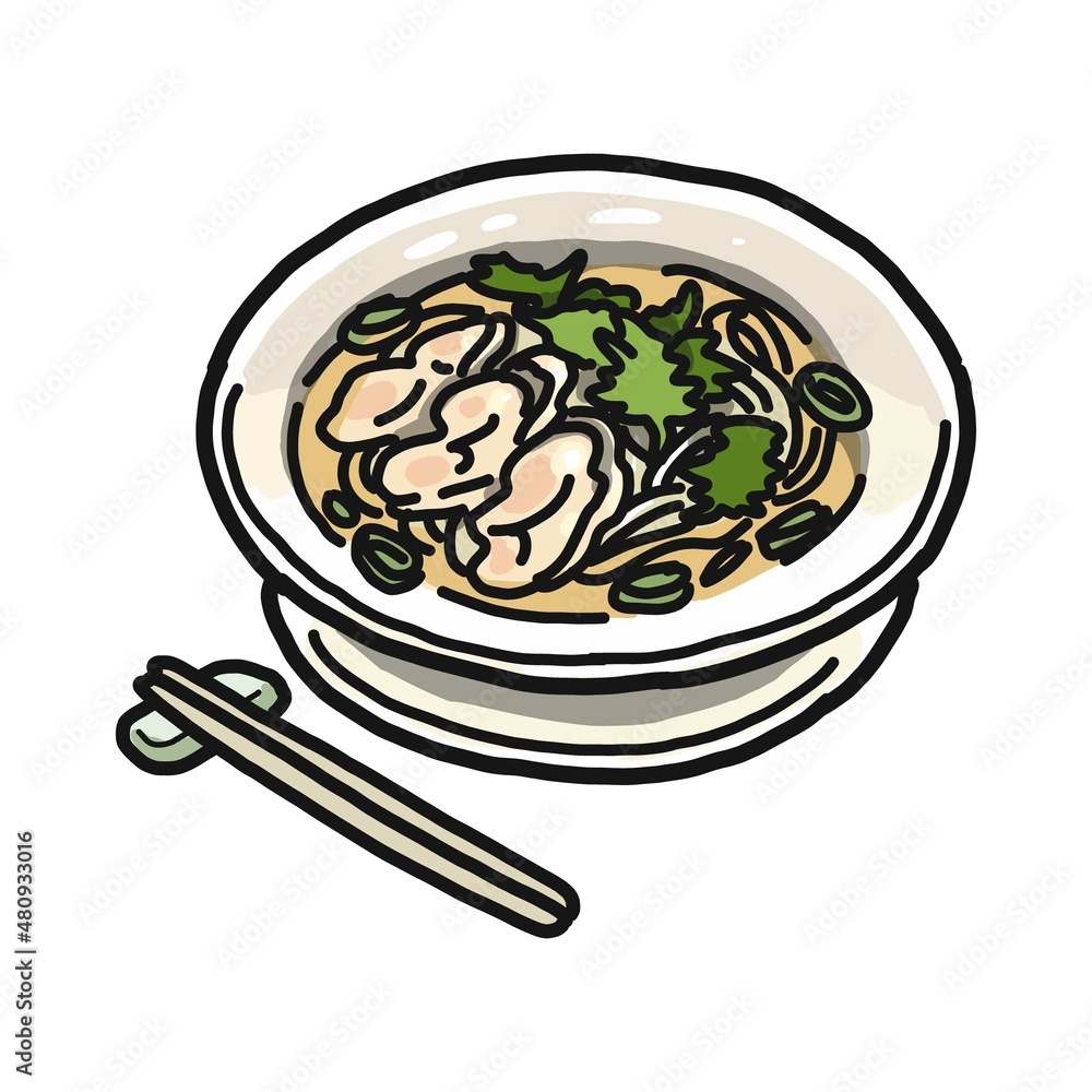 どんぶりに盛りつけられたフォーのイラスト 箸が添えられています Stock Vector Adobe Stock
