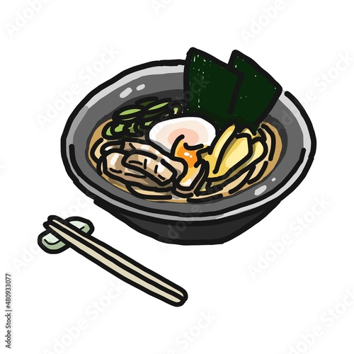 油そば(汁なしラーメン、まぜそば、まぜ麺)のイラス。