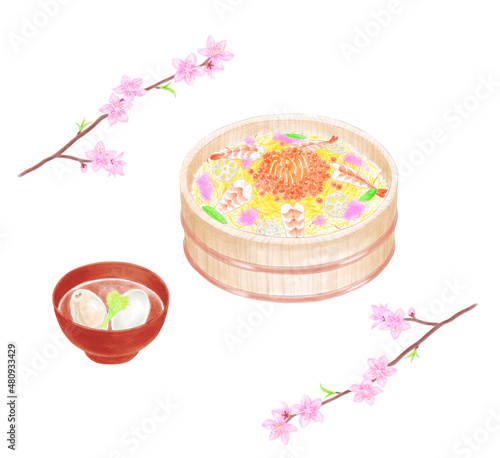 Hinamatsuri cuisine drawn in digital watercolor (chirashizushi, usiojiru)
デジタル水彩で描いたひな祭りの料理(ちらし寿司・潮汁) photo