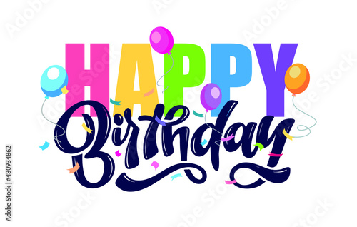 Canvas Print Cute hand drawn birthday invitation. Happy birthday postcard.