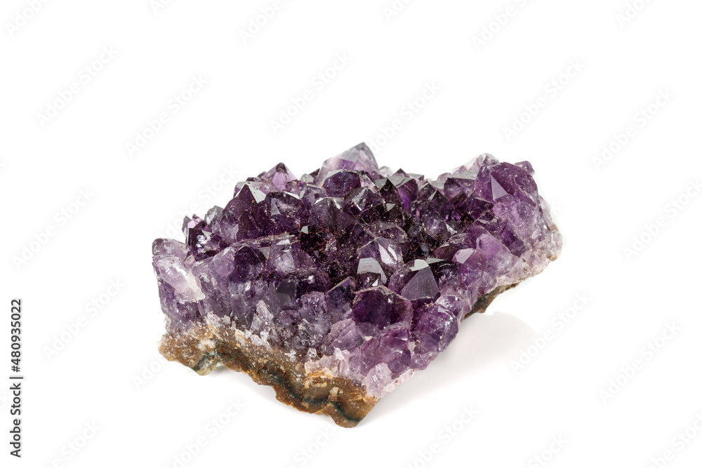 Amethyst Crystal Druse  macro mineral on white background close up