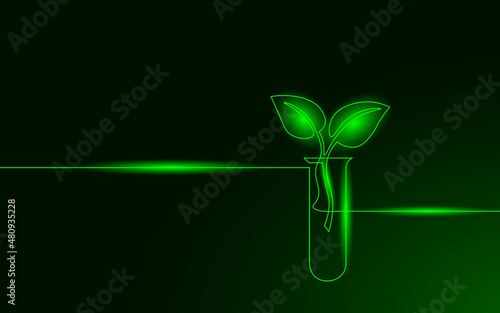 Single continuous line art plant nature science. Eco natural farm organic extract concept. GMO design one sketch outline drawing vector illustration