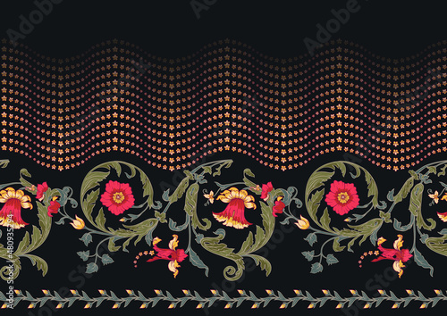Seamless pattern with stylized flowers In baroque, rococo, victorian, renaissance medieval style. In decorative style. Ethnic patterned ornate hand drawn.medieval style. Vector illustration.