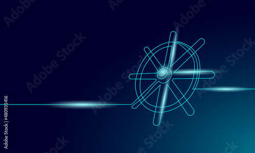 Wheel helm computer developer app concept. Business digital open source program. Data coding steering 3D low polygonal vector line illustration
