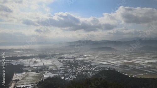 京都　亀岡　山　雪　町　空撮　4K　冬