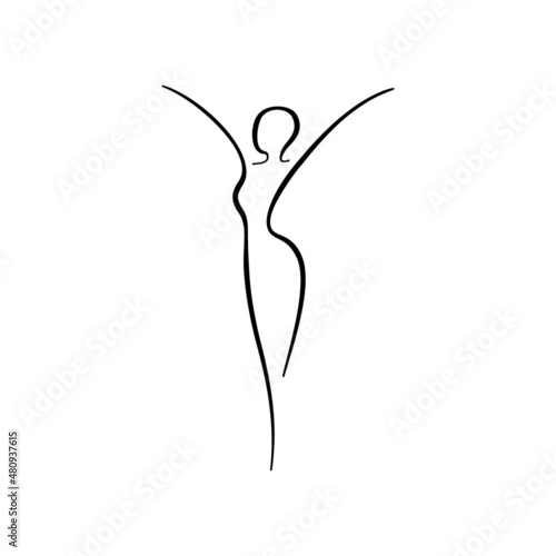 Beauty woman line body silhouette. Freedom female line figure, model. Abstract drawing of girl sign for wellness center, sport, dance, beauty salon and spa. Vector isolated illustration