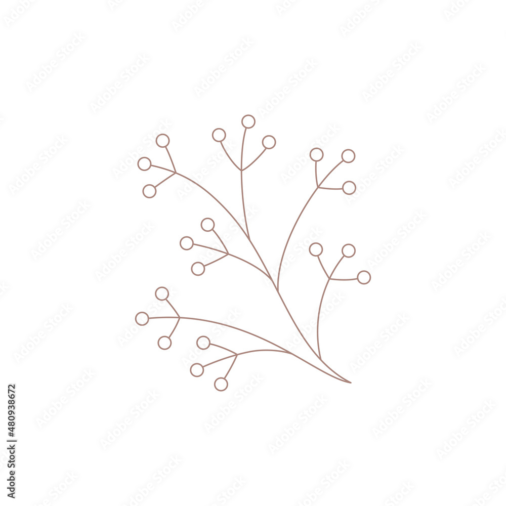 Monochrome line art lingonberry, cranberry, rowan twig branch seasonal natural berry garden logo