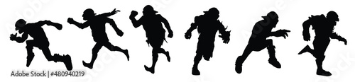 Black silhouettes of goblins in different running and jumping poses from different angles, and in different armor and clothing. 2d art