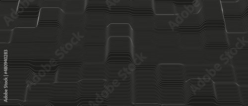 Monochrome sound line waves abstract background . Distorted line shapes on a black background.