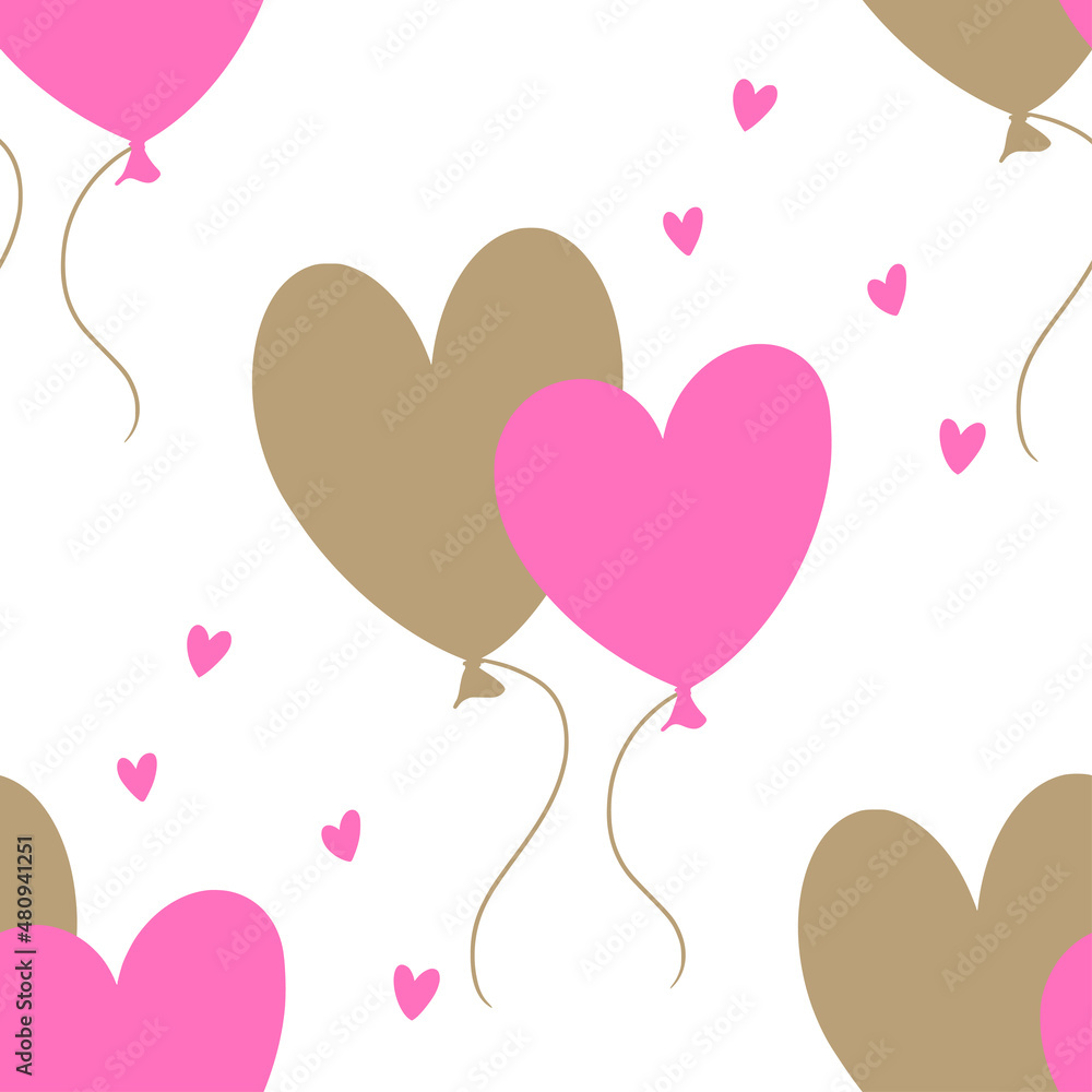 Seamless pattern with heart shaped balloons. Valentine’s Day background.