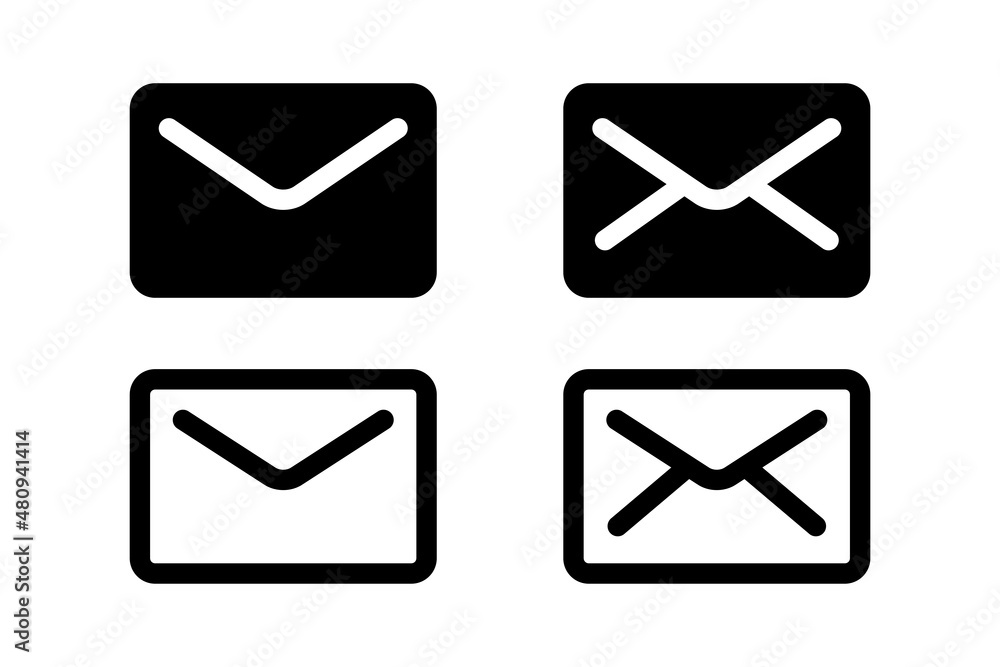 Mail icon set. Outline envelope. Email symbol. Glyph message. Contact vector. Letter sign. Stock vector illustration Mail icon set. Outline envelope. Email symbol. Glyph message. Contact vector. Letter sign. Stock vector illustration