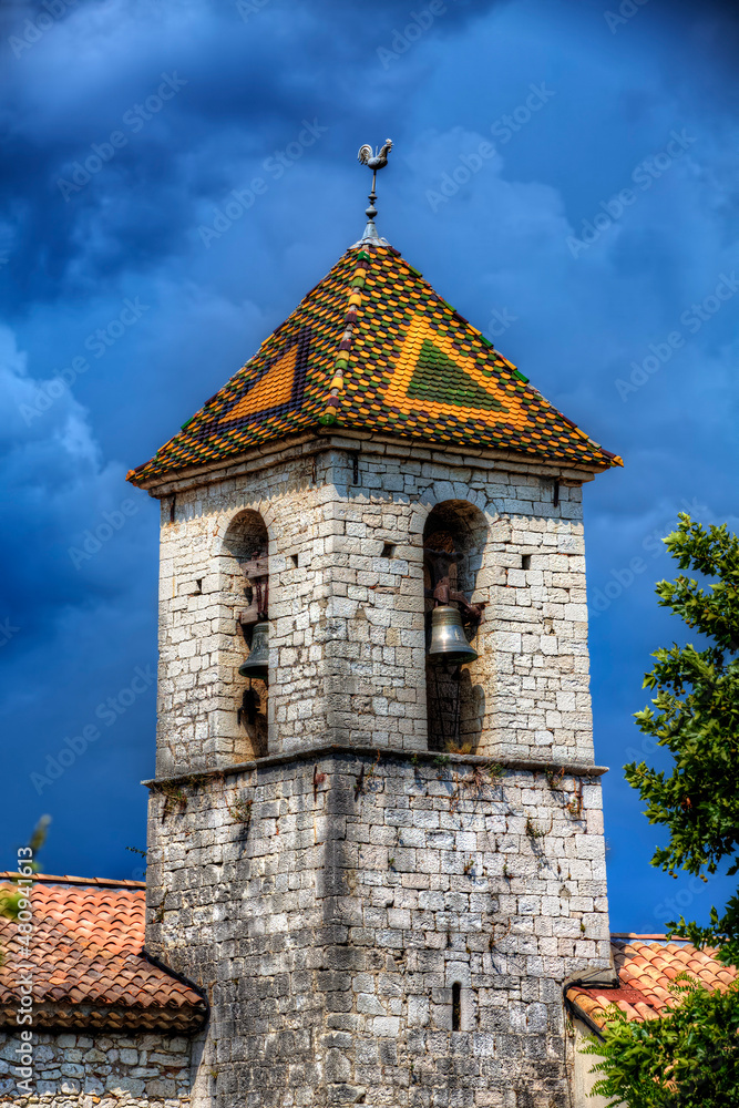 Bell Tower of the Church of St Michael in the City of Trigance, Provence, France