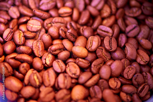 Arabica coffee beans in the big aluminum bag.