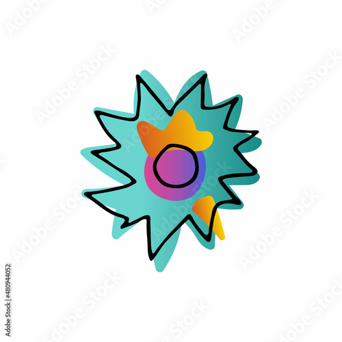 Space doodle image. Hand-drawn Sun isolated on white background. Neon color astronomical object. Sunny day clear weather, Synoptic sign. Vacation, travel symbol. Vector children education illustration