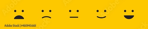 Rating emotion icon set on yellow background. Feedback emoji, vector illustration in flat
