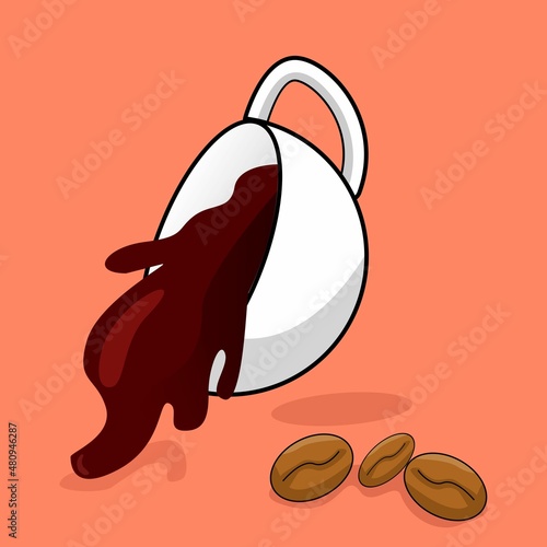 Spilled coffee with cartoon icon illustration
