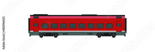 Railroad passenger coach. Flat illustration of red train coach