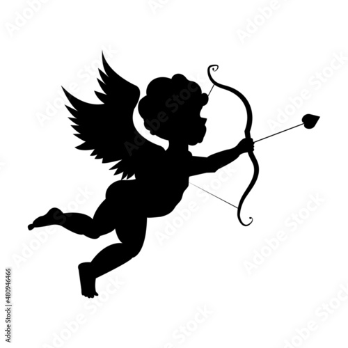 vector illustration of cupid with bow and arrow, happy valentine's day, isolated on white