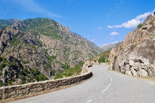 Scenic mountain road in spectacular Scala di Santa Regina. Corsica, France. photo