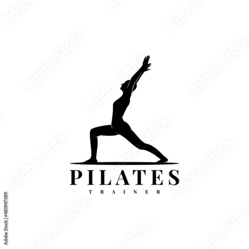 Trainer Pilates Woman Silhouette illustration. vector logo design