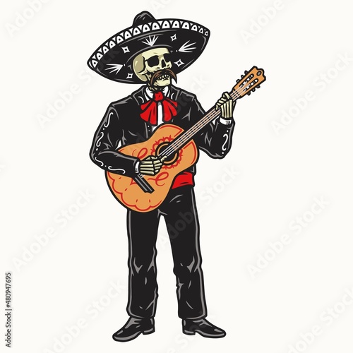 Mexican skeleton singer with guitar
