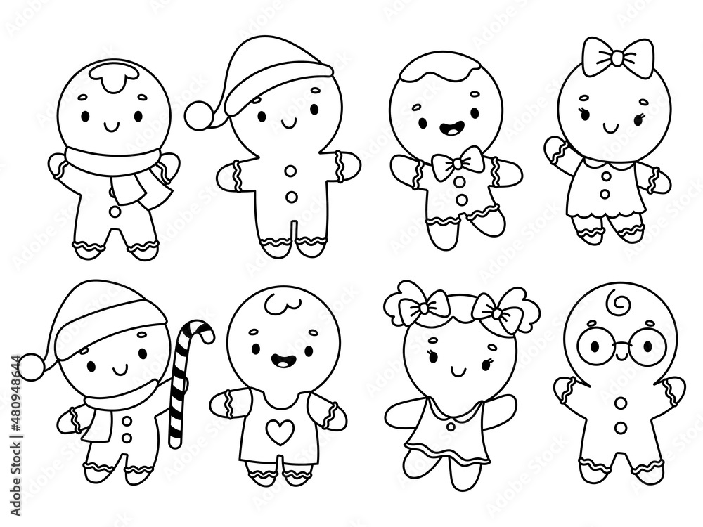 Set of festive gingerbread man. Collection of various New Year's cookies in the shape of a boy and a girl. Vector illustration for a greeting card. Set of festive gingerbread man. Collection of various New Year's cookies in the shape of a boy and a girl. Vector illustration for a greeting card.