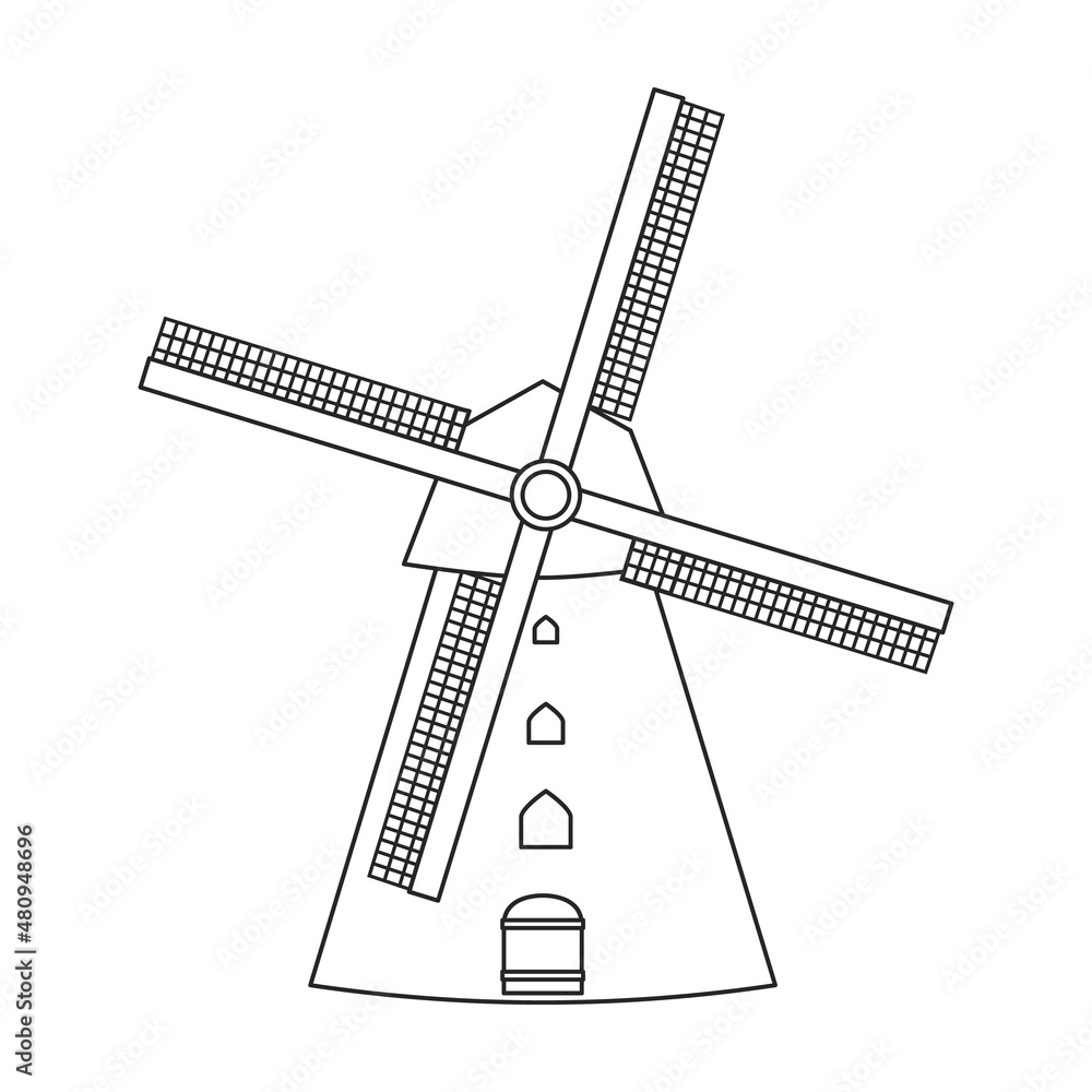 Windmill vector icon.Outline vector icon isolated on white background windmill.
