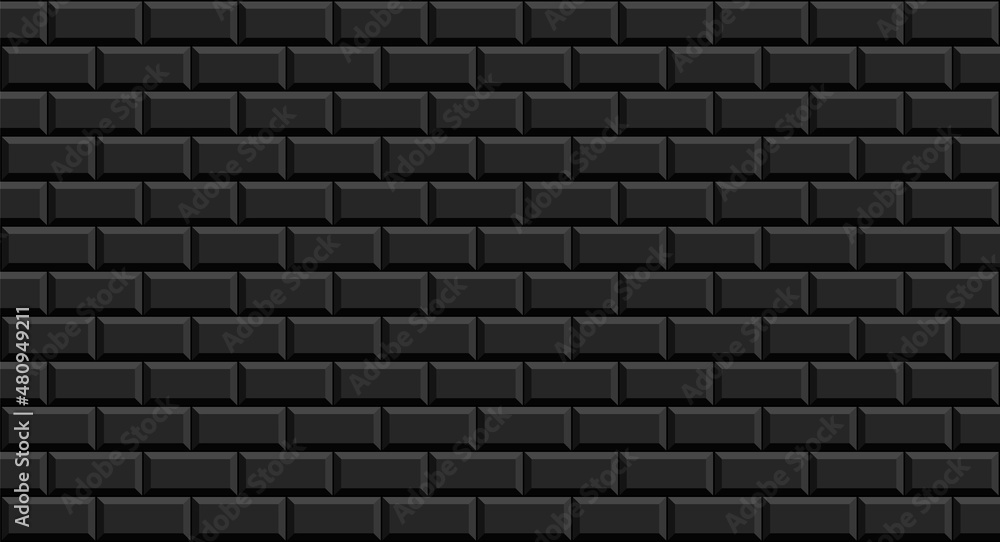 Subway tile background. Black brick wall pattern for kitchen and bathroom. Vector illustration.