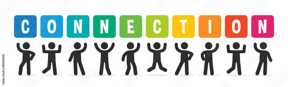 Group of people standing together and holding sign connection banner. Social community concept Group of people standing together and holding sign connection banner. Social community concept
