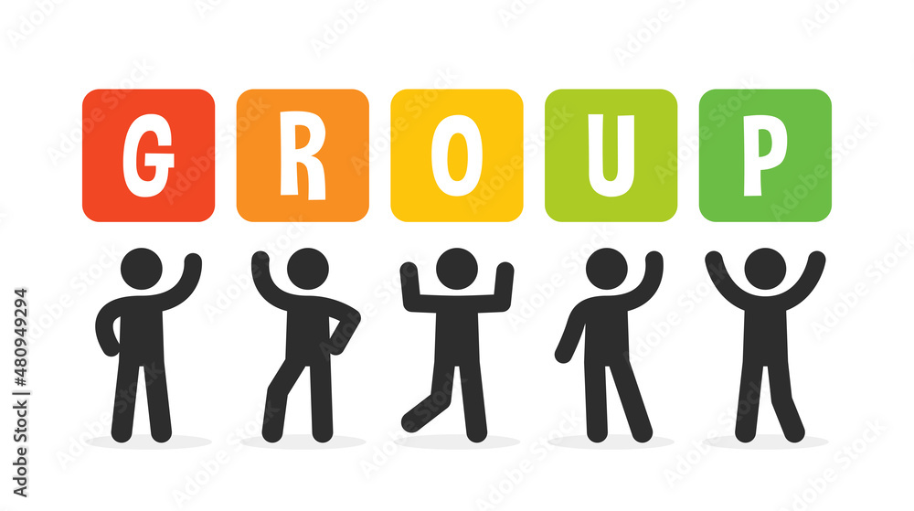 Group of man standing together and holding Group word banner. Group of man standing together and holding Group word banner.