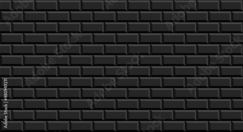 Subway tile background. Black brick wall pattern for kitchen and bathroom. Vector illustration.