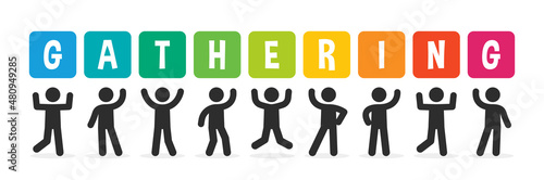 Group of people standing together. Gathering banner. Vector illustration for population, multicultural society and community.