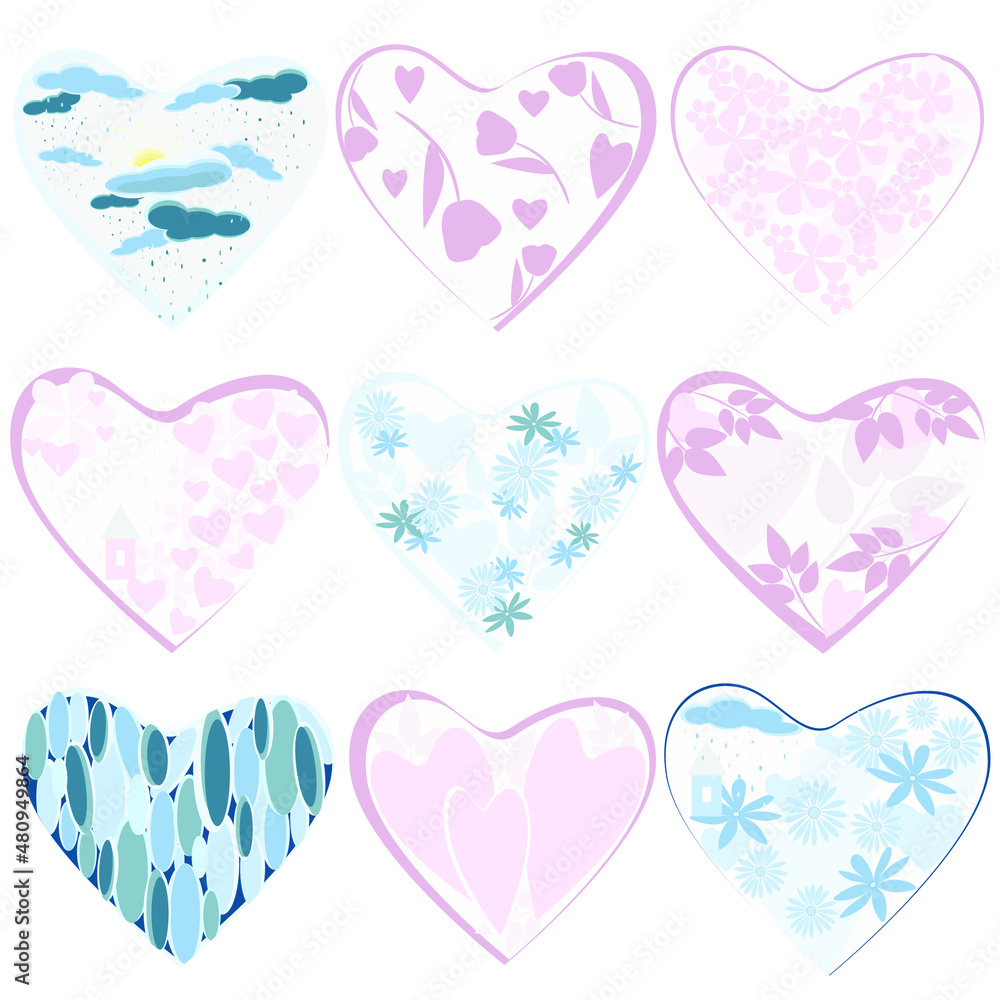 set of pink and blue hearts