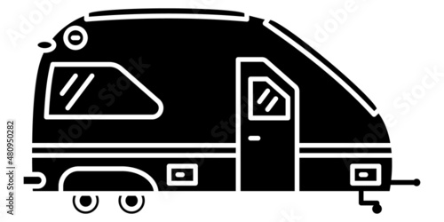 Motorhome, recreational vehicle, camping trailer, family camper. Fashionable design with a window on the roof. Vector icon, glyph, silhouette, isolated