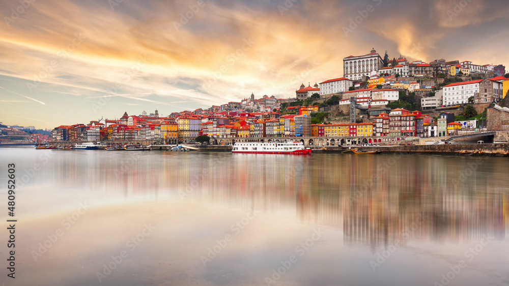 Portugal old City - Porto at dramatic sunrise